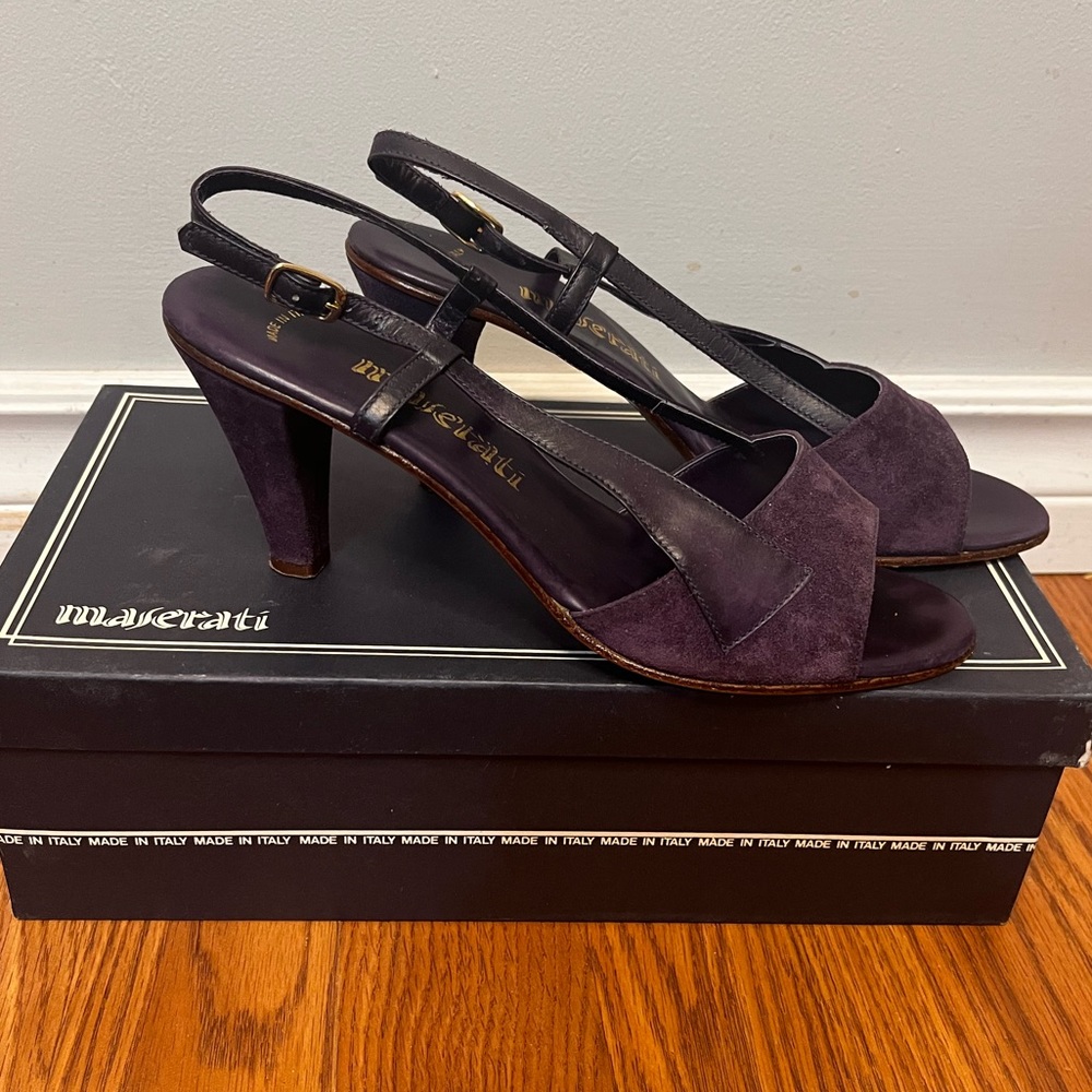 Maserati Womans Grape Colored Suede Heels w/ Leather Straps and so much Style!!